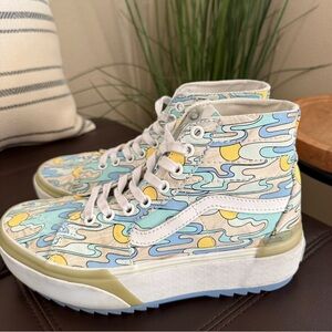 Vans Sk8-Hi Tapered UV Activated Sunwaves 7.5 Women Blue White Yellow